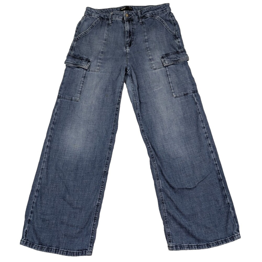 Simply Vera Vera Wang Cargo Jeans Womens 32x29 High Rise Wide Leg Stretch Blue